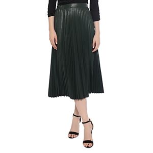 Gracia Faux Leather Pleated Midi Skirt  - Green - Size: Largefemale