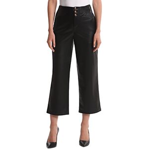 Bagatelle Faux Leather High Rise Wide Leg Cropped Pants  - Black - Size: Smallfemale