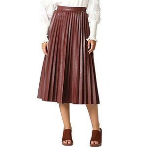 Gracia Faux Leather Pleated Midi Skirt  - Brown - Size: Largefemale