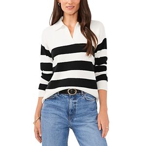 Vince Camuto Striped Long Sleeve Polo Shirt  - Antique White - Size: 2X-Largefemale