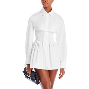 alexanderwang.t Cotton Smocked Mini Shirt Dress  - White - Size: Extra Smallfemale