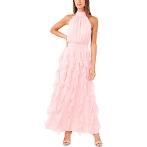 1.state Sleeveless Cascading Ruffle Maxi Dress  - Rose Linen - Size: Extra Smallfemale