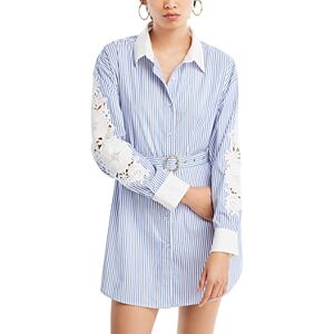 Generation Love Mabel Lace Sleeve Shirt Dress  - Blue/White - Size: Extra Smallfemale