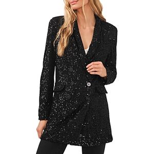 CeCe Long Double Breasted Sequined Blazer  - Rich Black - Size: 0female