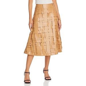 A.w.a.k.e. Mode Woven Faux Leather Midi Skirt  - Beige - Size: 38 FR/4 USfemale