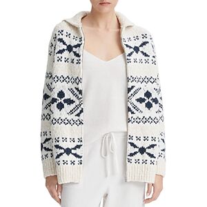 Vince Nordic Fair Isle Collared Zip Cardigan  - Light White - Size: Mediumfemale