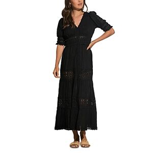 Elan Crochet Lace Trim Maxi Dress  - Black - Size: Largefemale