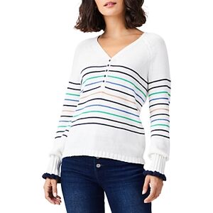 Niczoe Nic+Zoe Maritime Cotton V Neck Henley Sweater  - Cream Multi - Size: Extra Smallfemale