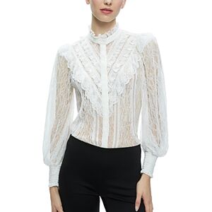 Alice and Olivia Lace Smocked Cuff Button Up Blouse  - Off White - Size: Smallfemale