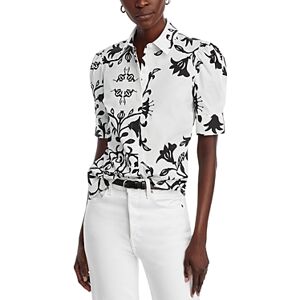 T Tahari Printed Short Sleeve Blouse  - White/Black - Size: Extra Smallfemale