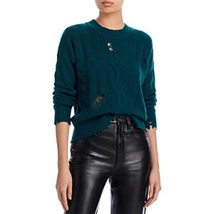 Aqua Cashmere Distressed Cable Crewneck Cashmere Sweater - 100% Exclusive  - Forest - Size: Largefemale