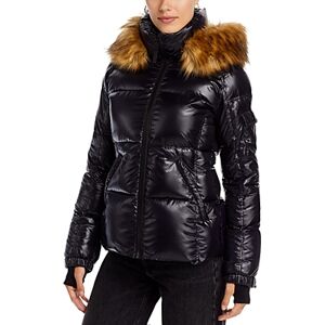 Aqua Faux Fur Trim Gloss Puffer Jacket - 100% Exclusive  - Jet/Natural - Size: Smallfemale