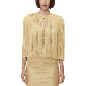 Herve Leger Metallic Fringe Cape  - Met Gold - Size: Largefemale