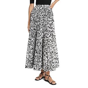 Michael Kors Collection Floral Pleated Maxi Skirt  - Black/Optic White - Size: 4female