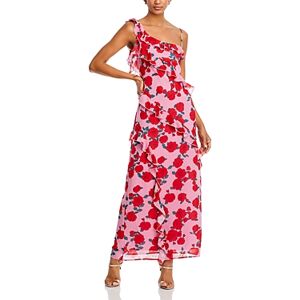 Wayf Rosaline Ruffled Asymmetric Maxi Dress  - Pink Roses - Size: Extra Smallfemale