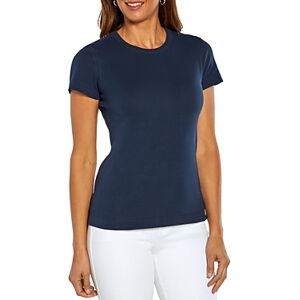 Three Dots Cotton Short Sleeve Crewneck Tee  - Navy - Size: Largefemale