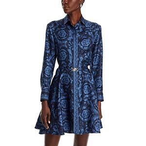 Versace Silk Barocco Print Shirt Dress  - Navy Blue - Size: 42 IT/6 USfemale