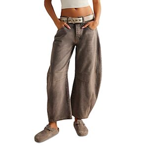 Free People We the Free High Rise Cropped Wide Leg Barrel Jeans in Archive Grey  - Archive Grey - Size: 29female