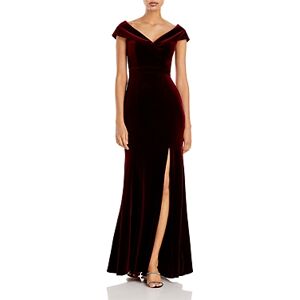 Aqua Off-the-Shoulder Fluted Velvet Gown - 100% Exclusive  - Burgundy - Size: 0female