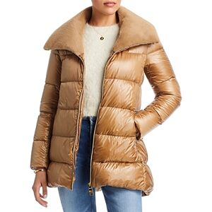 Herno Faux Fur Collar A Line Down Puffer Coat  - Camel - Size: 48 IT/12 USfemale