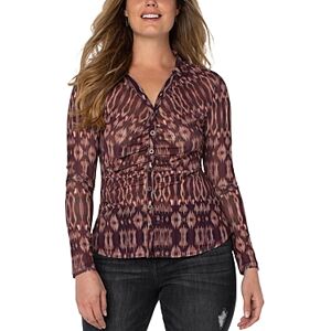 Liverpool Los Angeles Long Sleeve Button Up Top  - Burgundy - Size: Extra Smallfemale