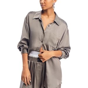 Alexanderwang.t alexadnerwang.t Button Up Boyfriend Shirt  - Grey/Black - Size: Extra Smallfemale