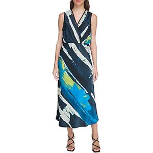 DKNY Printed Satin Maxi Dress  - Limonata/Blue - Size: 6female