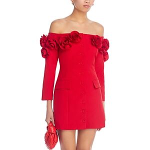 Lucy Paris Off The Shoulder Rosette Mini Dress  - Red - Size: Smallfemale