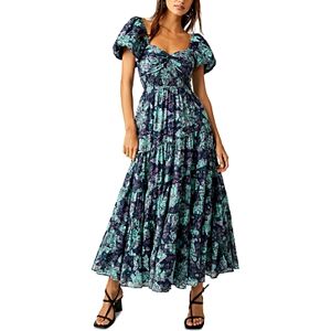 Free People Short Sleeve Sundrenched Dress  - Emerald Combo - Size: Largefemale