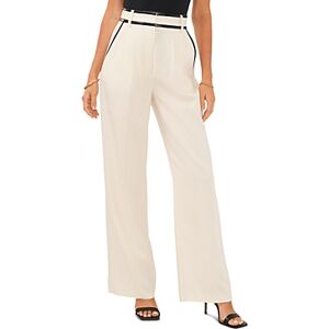 Vince Camuto Wide Leg Faux Leather Trim Trousers  - Bone - Size: 10female