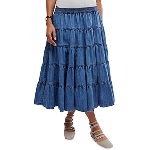 Free People Full Swing Chambray Midi Skirt  - Cool Blue - Size: Largefemale