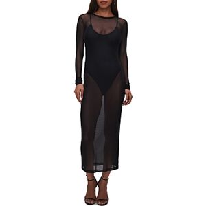 Good American Mesh Long Sleeve Maxi Dress Swim Cover-Up  - Black - Size: Largefemale