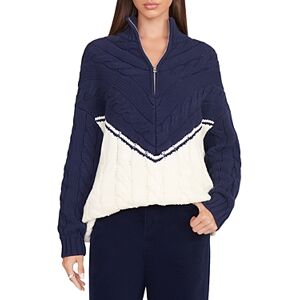 Staud Hampton Half Zip Cable Tunic Sweater  - Navy/Ivory - Size: Largefemale