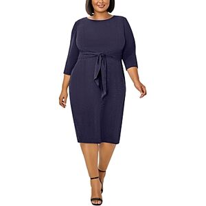 Adrianna Papell Plus Metallic Knit Three Quarter Sleeve Dress  - Light Navy - Size: 18female