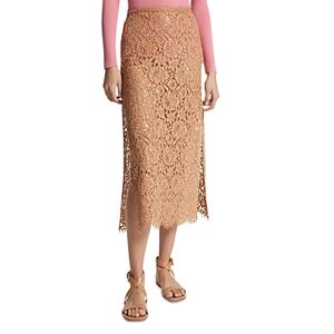 Michael Kors Collection Corded Lace Sequin Embroidered Midi Skirt  - Suntan - Size: 10female