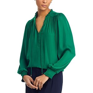 T Tahari Smocked Split Neck Blouse  - Magnolia Green - Size: Mediumfemale