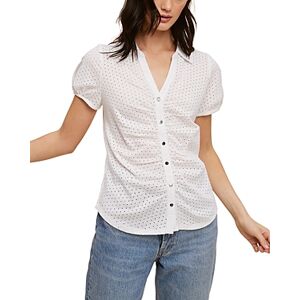 Single Thread Eyelet Knit Button Front Shirt  - Bright White - Size: Extra Smallfemale