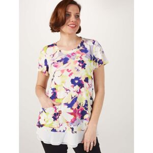 Nina Leonard Short Flutter Sleeve Double Chiffon Hem Print Tunic