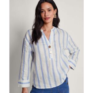 Monsoon Lea Linen Stripe Gold Button Tee