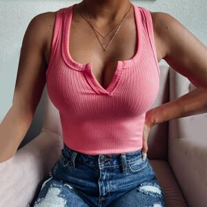 Basaka Women Knitted Ribbed Low-Cut Tank Top Solid Color Slim Fit Sexy Sleeveless V-Neck Crop Top Summer Clubwear