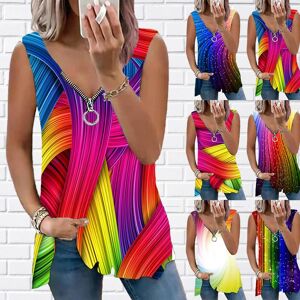 YASEY Women's Top Summer New Fashion Multicolor Flower Printed Casual Plus Size Sleeveless Zipper V-neck Top Tank Top