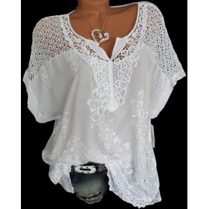 HerSight Fashionable Women's Blouse White Black Blue Lace Patchwork Tops V-neck Embroidered Short Sleeve Bat Shirt