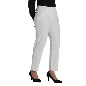 Fierte Women's Large Size Pants Nvr2142 Fabric Normal Elastic Waist Slim Leg Ankle Length Pocket Zipper Closure 3 Buttons White Black Beige