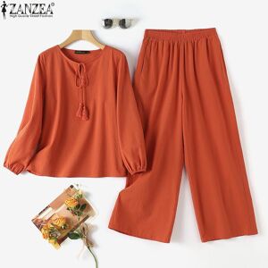 ZANZEA Fall Outfits Womens Blouse and Pants Casual Two Piece Trouser Suit Set