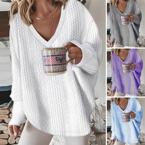 Zhiyumao Women Autumn Winter V-neck Long Sleeve Casual Sweater Twist Pattern Solid Color Loose Fit Knitting Pullover Jumper