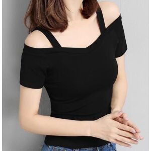 fengwangpin Off Shoulder Sling Short Sleeve Women T-shirt Summer Solid Color Slim Pullover Top Streetwear