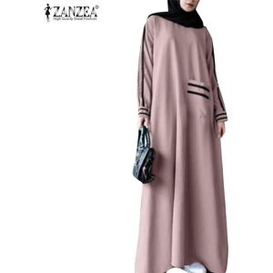 ZANZEA Women Casual Long Sleeve O-neck Patchwork Loose Long Dress