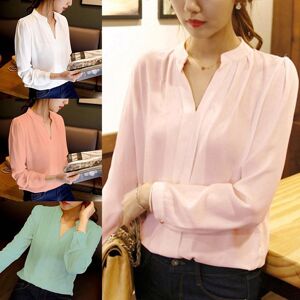 7Fashion Show Women Work Wear Blouse Solid Color Long Sleeve V-Neck Spring Autumn Casual Loose Shirts