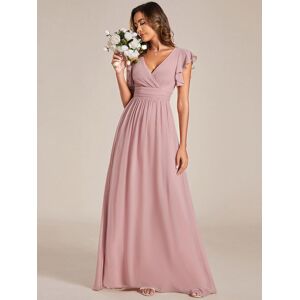 Ever Pretty Ever-Pretty Women's A-Line V Neck Pleated Belted Ruffles sleeves Open Back High waist Bridesmaid Dresses