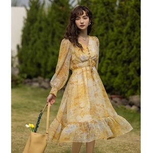 MISHOW Elegant Women's Dress French Elastic Waist Aline Mid-Calf Floral Dresses Chic Vestidos MXC11L1422